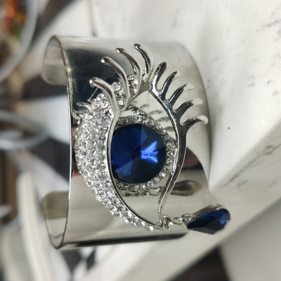 Evil Eye tear charm Rhinestone cuff bracelet - Picture 5 of 6